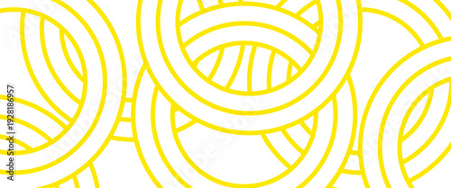 Doodle banner with yellow ramen pattern on white background. Wave abstract pattern. Pasta background, spaghetti abstract geometric pattern.