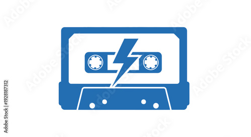 Blue Cassette Tape with Lightning Bolt Icon.
