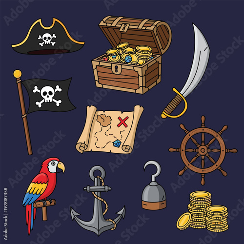 Pirate Treasure Collection with Various Symbols.