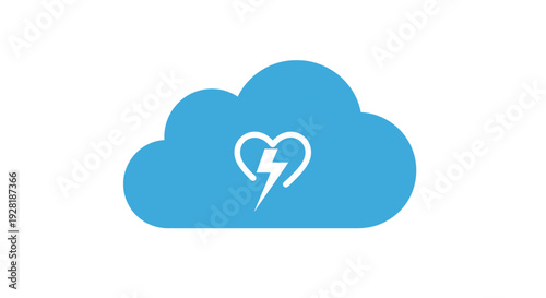Blue Cloud with Heart Lightning Bolt Icon.