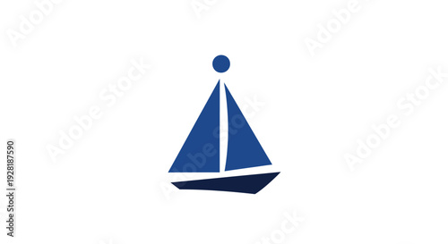 Blue Sailing Yacht Iconic Simple Design.