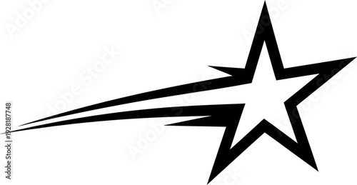 A black and white illustration of a shooting star with a long tail