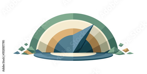 Low-poly vector illustration of a stabilized radar sweep arc future state, radar fully coherent with refined faceted geometry and