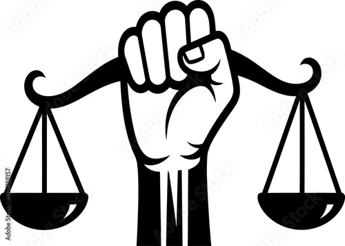 Empowering women's day symbol fist holding scales for equality and justice