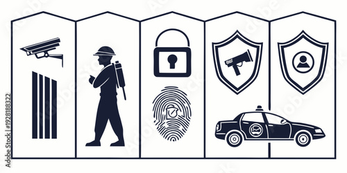 A collection of diverse security and safety icons representing various protective measures. Vector