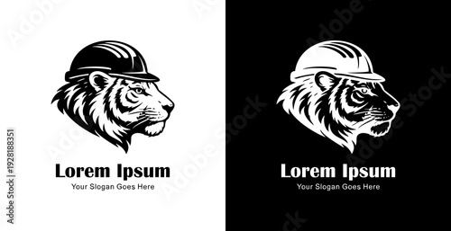 Logo design in the form of a tiger's head wearing a project helmet
