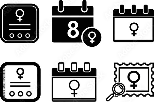 International women's day icons and symbols celebrating equality and empowerment