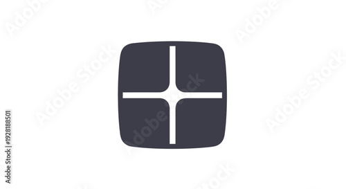 Gray Square Icon with White Cross Symbol.