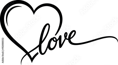 A heart shape with the word love written in a cursive font.
