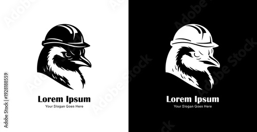 Logo design in the shape of a penguin head wearing a project helmet