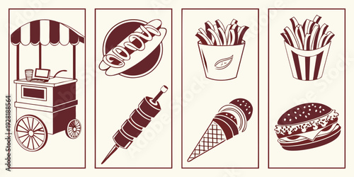 Assorted delicious pastries and sweets displayed in a row Vector