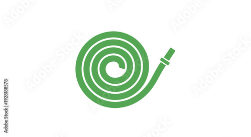 Green Garden Hose Coiled with Nozzle.
