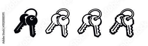 Vector Icons of Keys on a Ring with Varied Details