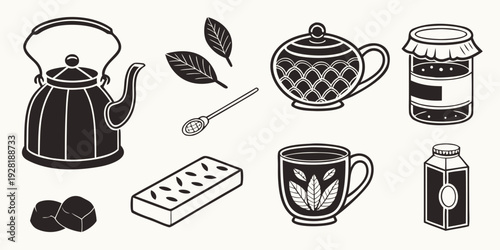 Vintage kitchenware illustration showcasing various cooking utensils and ingredients Vector
