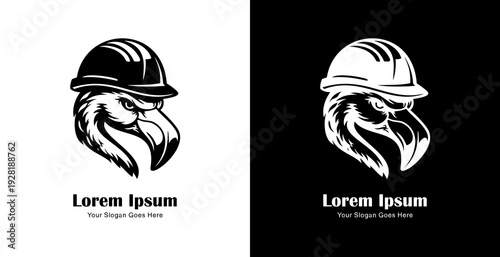 Logo design in the shape of a flamingo head wearing a project helmet