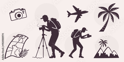 Vintage travel illustration showcasing various vacation activities and destinations Vector