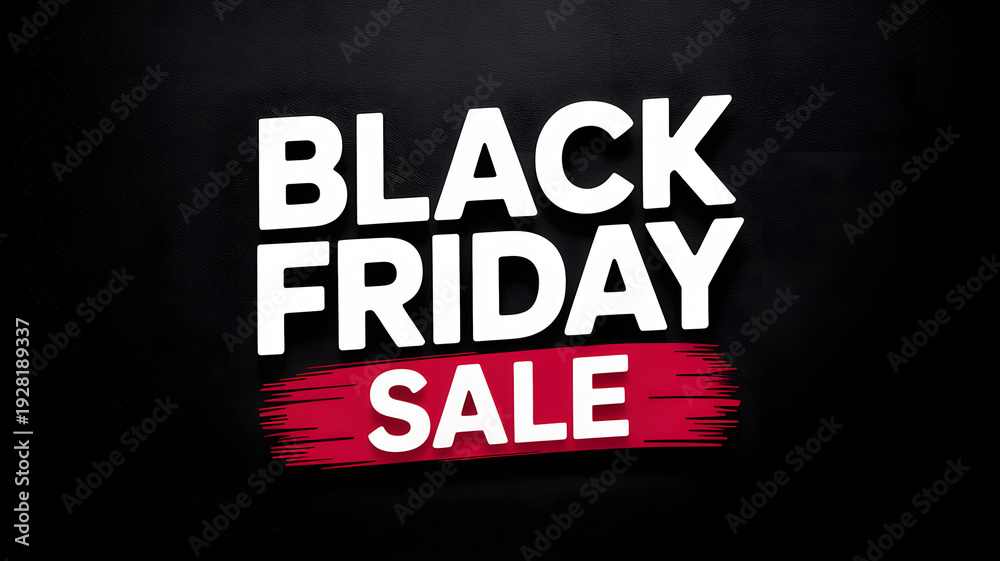 Obraz premium Eye catching white Black Friday Sale message on dark textured background with dynamic red brushstrok