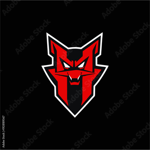 Logo maskot naga merah agresif dengan monogram huruf H tebal, lambang game esport modern dalam gaya vektor datar, sempurna untuk branding tim kompetitif, identitas klan, dan desain logo olahraga yang 