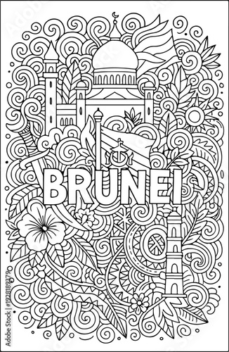 Brunei hand drawn vector illustration doodle art line art coloring page for kids