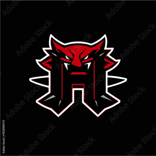 Logo maskot naga merah agresif dengan monogram huruf H tebal, lambang game esport modern dalam gaya vektor datar, sempurna untuk branding tim kompetitif, identitas klan, dan desain logo olahraga yang 