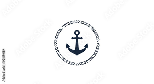 Nautical Anchor Symbol in Circle Frame.