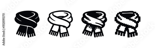 Knitted Scarf Icon Collection: Solid, Outline, Textured, and Pixel Art Styles on White Background