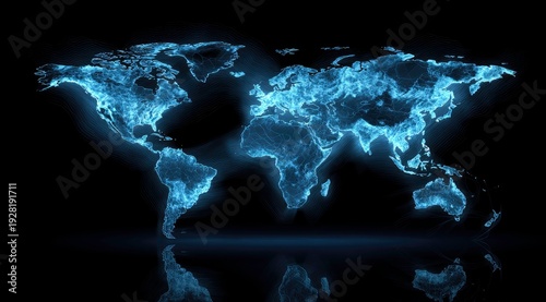 Abstract Glowing World Map on Black