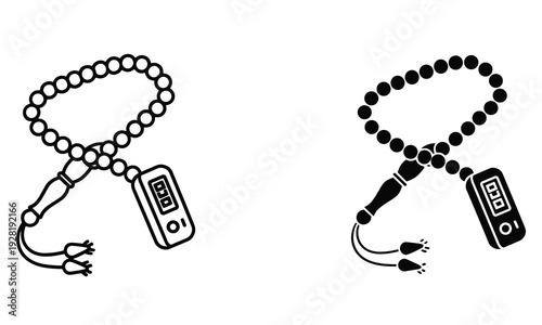 Digital Tasbih Counter and Prayer Beads Icon Set - Line Art and Solid Fill