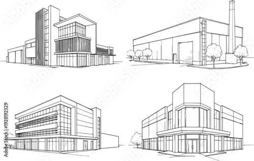 Four Black and White Building with Trees and Urban