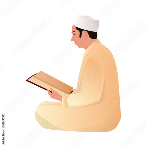 Man reading a book sitting on the floor in prayer