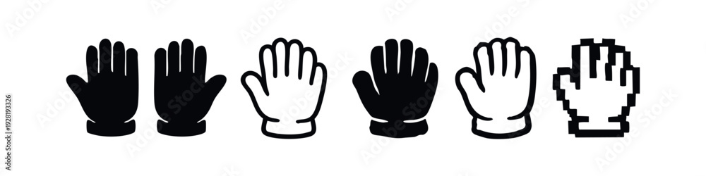 Obraz premium Assorted Single Glove Icons in Solid, Outline, and Pixel Art Styles on White Background