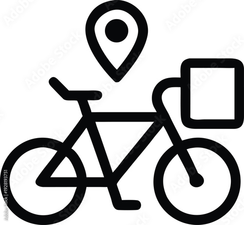 Bicycle delivery service icon showing a location pin for package tracking