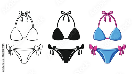 Women's bikini and underwear set vector illustration - Flat Design Icon. line icon set - Icon vector - Blue icon vector. Clipart. Icon collection - Line and glyph solid icon and logo template