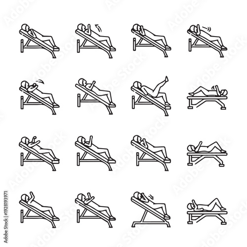 Abdominal Exercise Illustrations Bench Crunches Bodyweight Workout Steps Fitness Routine Icons Stock Vector