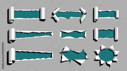 Ripped paper, set with torn holes and realistic edges, decorative texture elements perfect for collage design, scrapbooking, posters, banners, grunge backgrounds, and creative graphic projects