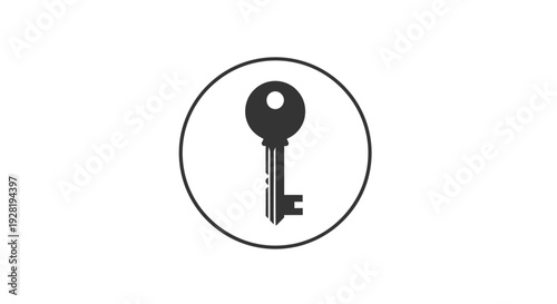 Simple Black Key Illustration Inside Circle.