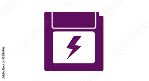 Purple Floppy Disk with Lightning Bolt Icon.