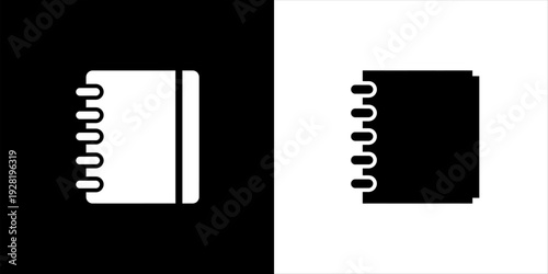 Black and white notebook icon for notes and planning, simple graphic symbol