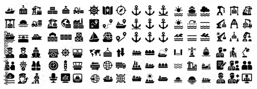 Nautical icons depicting ships and anchors in row layout