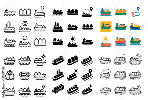 Cargo ship icons displaying vessel variations in grid layout