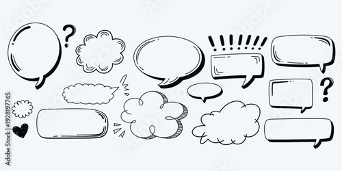 Hand Drawn Doodle Speech Bubbles Question Marks and Exclamation Points thought bubble sketch