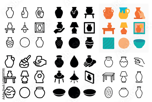 Ceramic vase icons displayed in mixed styles on white grid