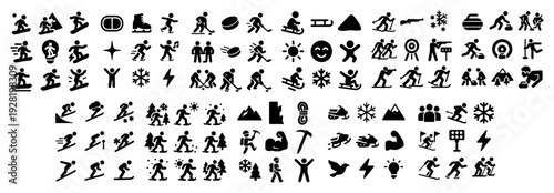 Winter sports pictograms showing diverse activities in grid layout