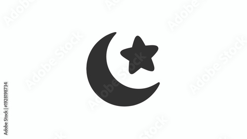 Clean 2D flat icon of a crescent moon and a star, symbolizing celestial elements, night sky, or various spiritual concepts in a minimalist graphic design style