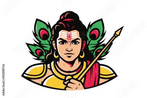 God Murugan with Peacock – Colorful 2D Flat Vector Illustration