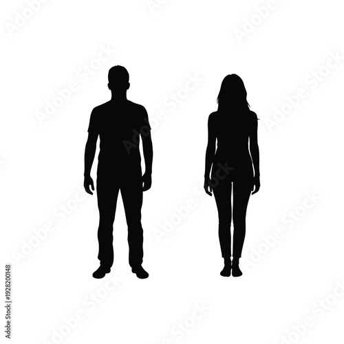 Black silhouettes of man and woman standing