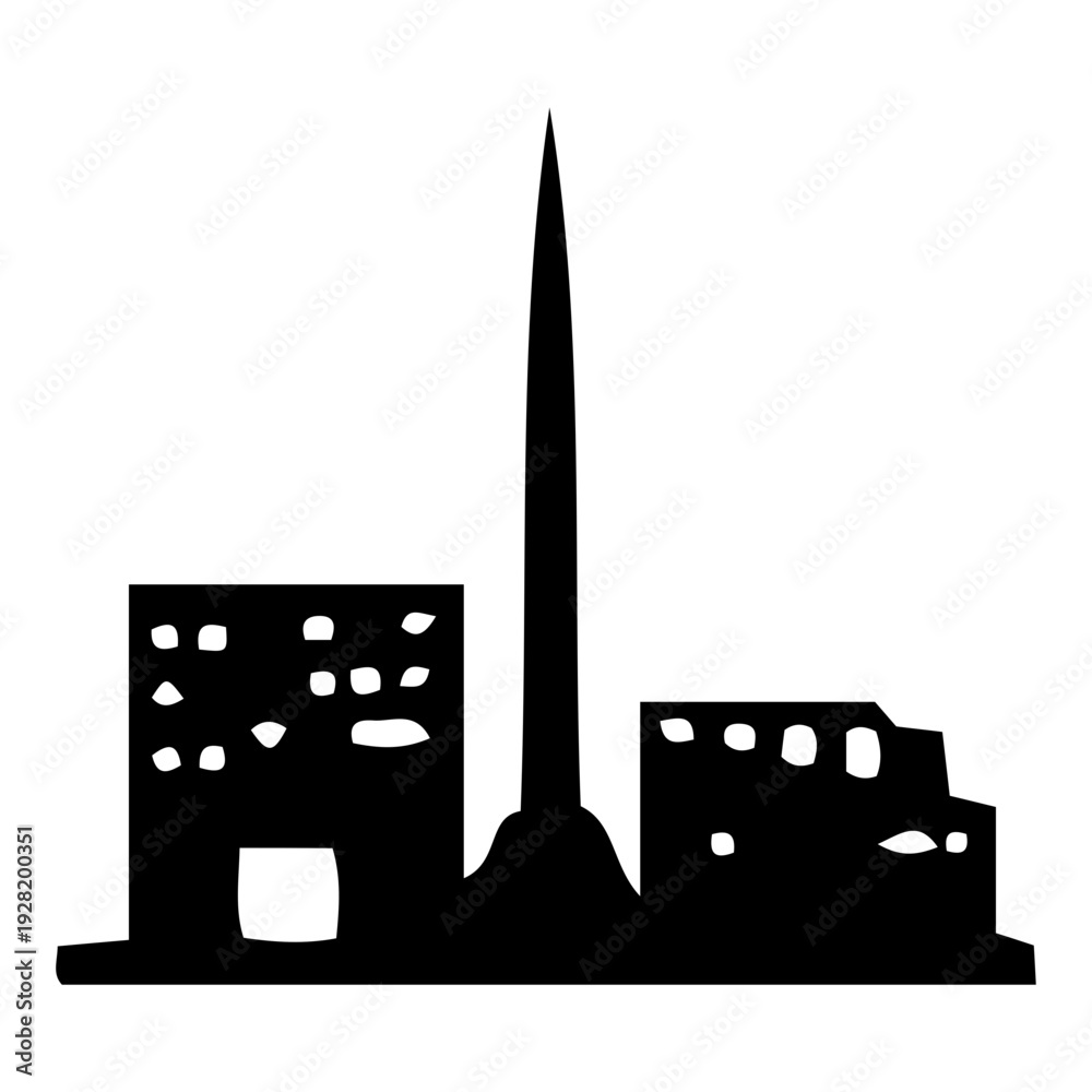 Fototapeta premium City Skyline Silhouette with Tall Spire Icon
