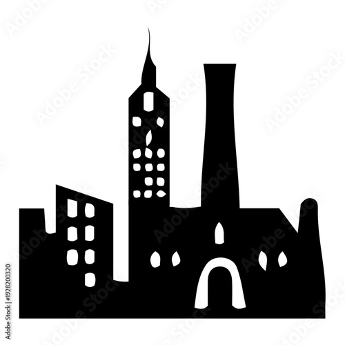 Black Silhouette City Skyline Icon