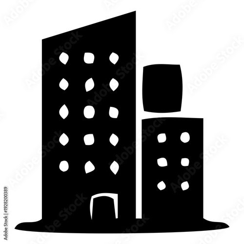 Black Silhouette of Modern Office Buildings Icon