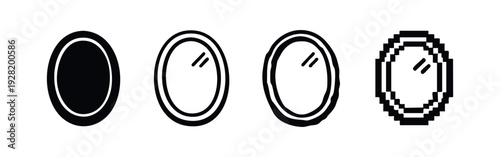 Oval Mirror Icon Collection in Glyph, Line, Distorted, and Pixelated Styles
